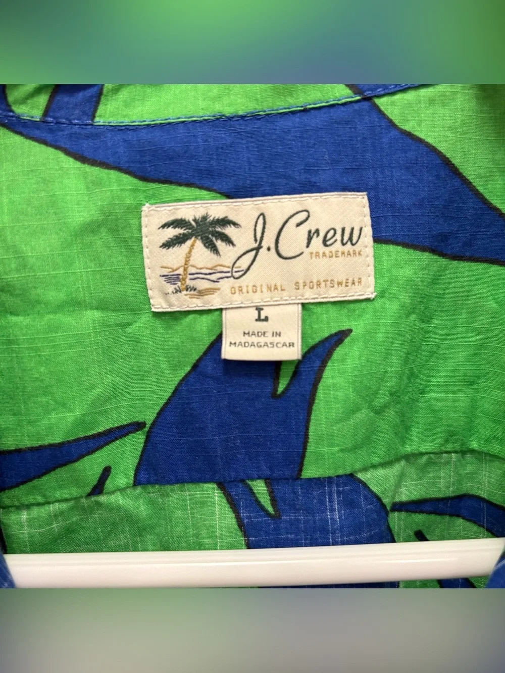 J.Crew Re-Imagined Cotton Short Sleeve Hawaiian Shirt Size Large Green Blue